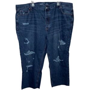 Old Navy Size 26 Jeans HIGH WAISTED BUTTON FLY SLOUCHY STRAIGHT CROPPED RIPPED